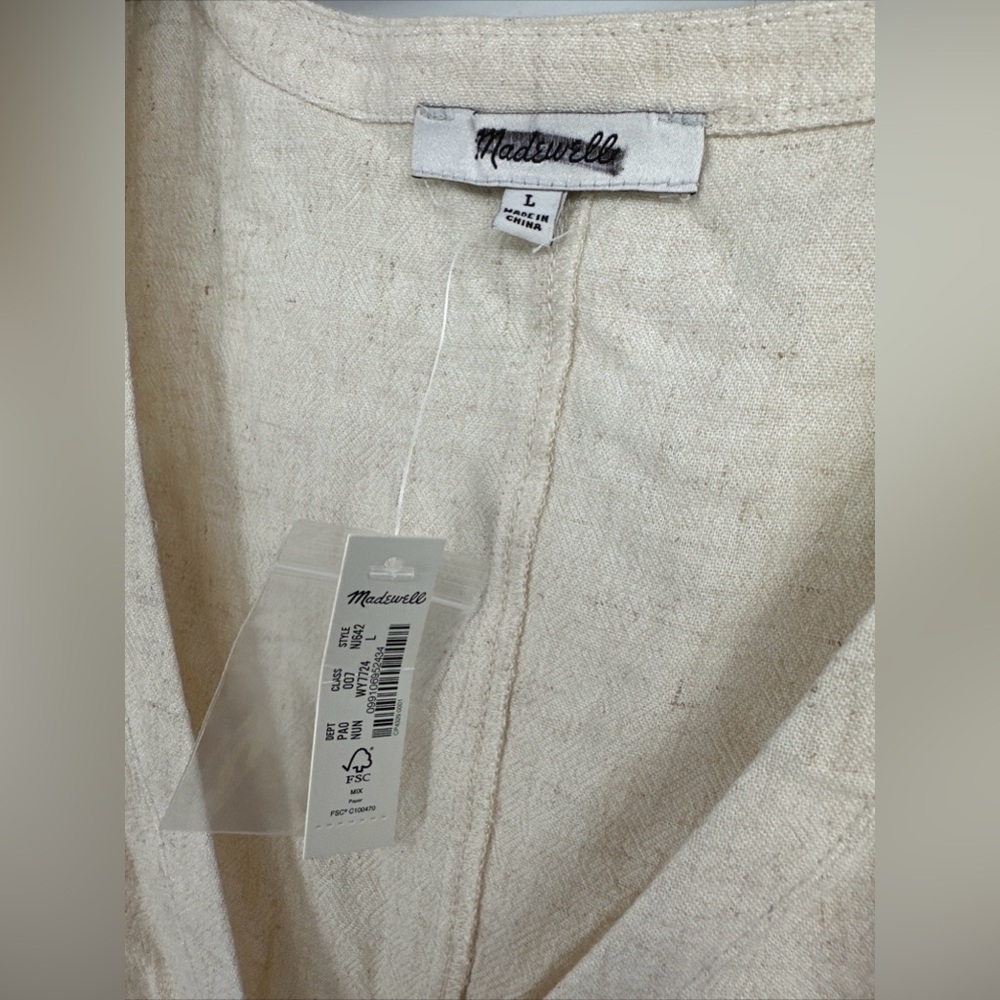 Madewell Linen-Blend Ruched Button-Front Top Size Large NWT $82 - Picture 4 of 6